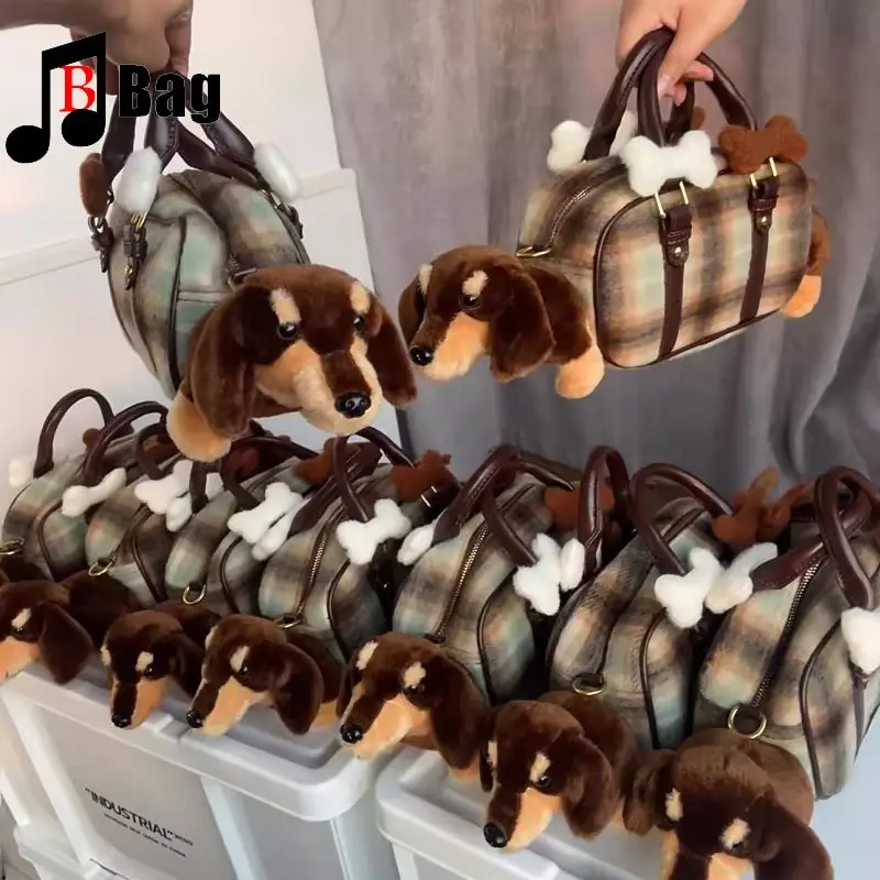 

Women's Handmade Sausage Puppy Plaid Bag Japanese/Korean Y2K Spice Girl Handbag Subculture Playful Messenger bag