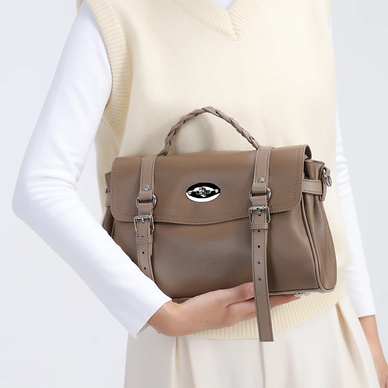 

Women's Cow Leather Shoulder Bags Ladies Soft Cowhide Fashion Luxury Designer Bag Female Retro Vintage Handbags High Quality New