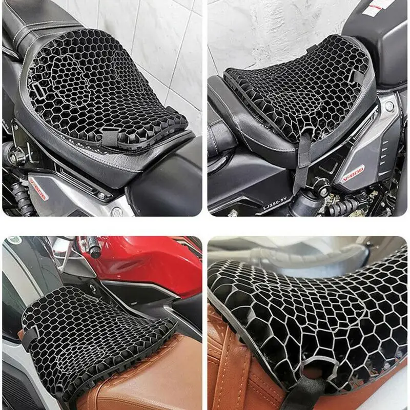 Cojín de asiento de Gel de panal para motocicleta, tela de malla 3D, funda cómoda de descompresión para Autobike, cojines de alivio absorbentes de golpes