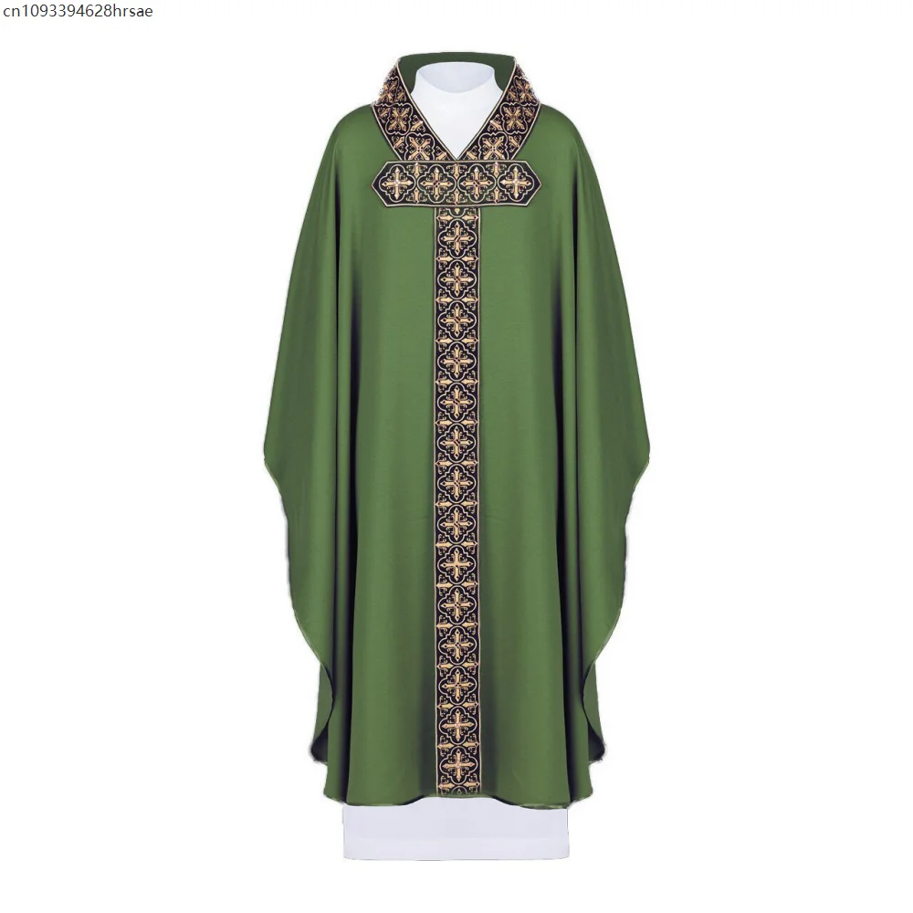 Unisex Priest Clergy Celebrant Chasuble Catholic Church Father Mass Vestments Robe for Men Women Halloween Cosplay Costume