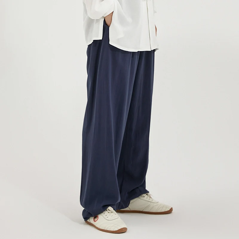 Lightweight Breathable Cotton Linen Tai Chi Pants for Men Women Spring Summer - Martial Arts Practice Navy Blue