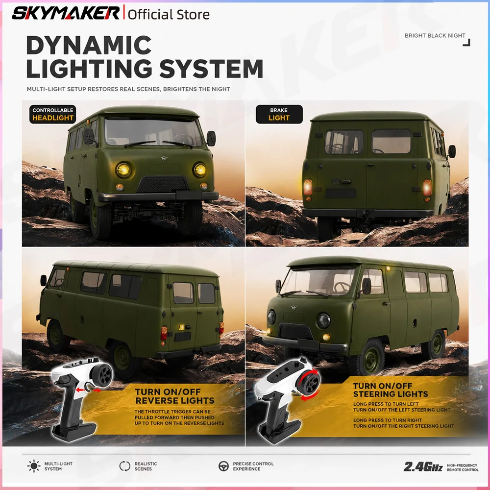 WPL C104 1:12 RC Car UAZ‑452 Vehicle Simulation Van 4WD Off-Road Climbing Truck 2.4G RTR Remote Control Model Toys Gifts