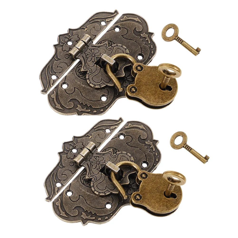 2Sets Inspired Bear Head Alloy Latches with Keys Mini Vintage Padlock Set for Jewelry Box Storage Box Chest Retro Decor