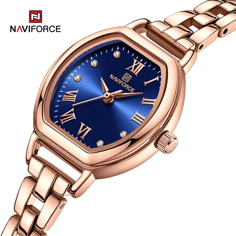 

NAVIFORCE Luxury Women's Wristwatch Original Branded Genuine 30m Water Resistant Elegant Ladies Watches with Barrel-Shaped Dial