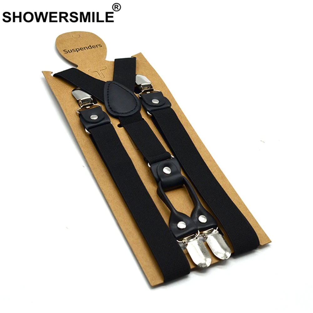 Showersmile-suspensórios vermelhos, calças clássicas masculinas, modelo casual retrô, costas de 120cm, 4 grampos, elástico, cinto com suspensório