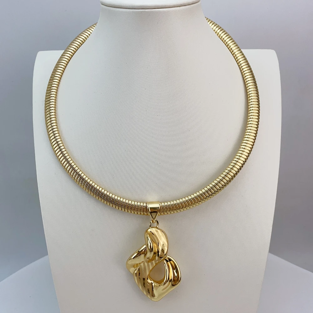 EMMA المرأة الأفريقية قلادة أقراط سوار فستان الزفاف حتى اكسسوارات طقم مجوهرات مطلية بالذهب الإيطالي FHK21871