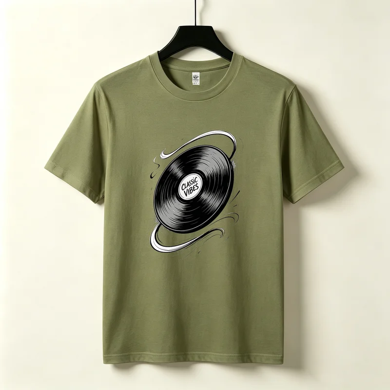 Classic Vibes Vinyl Record T Shirt Men Retro Vintage Music Graphic Tee Hip Hop Rock DJ Turntable Short Sleeve Cotton T-shirt