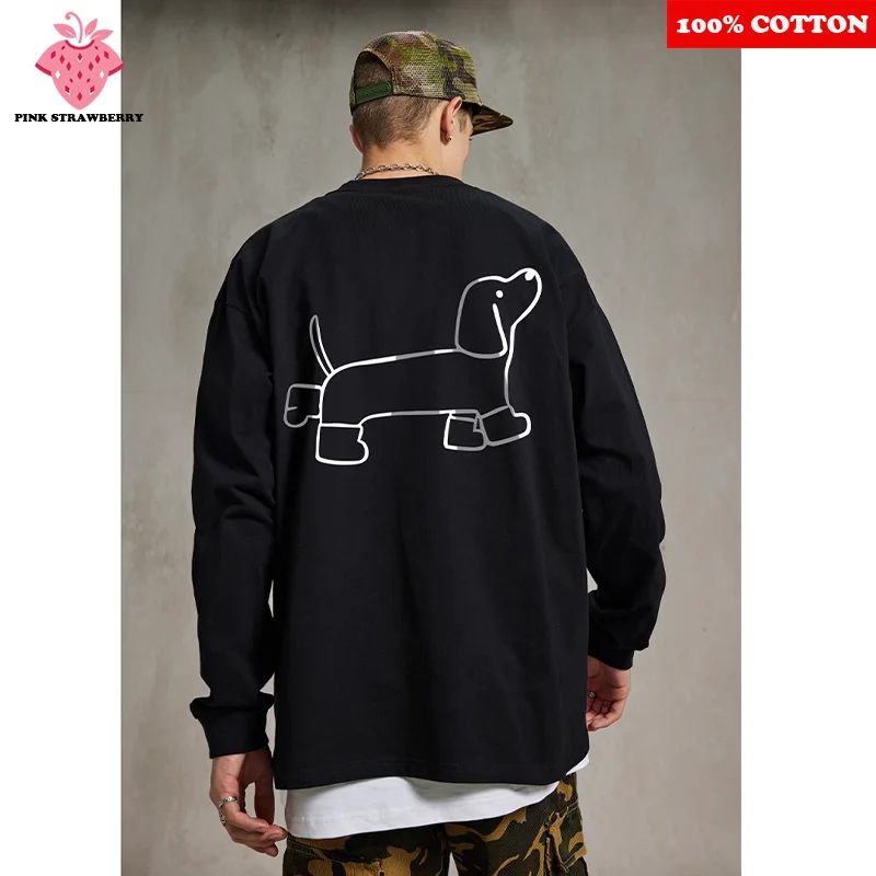 

American Retro Long sleeved T-shirt Men Autumn 2025 New 100%Cotton Oversize O-neck Black Sports Gym T-shirt Top Y2k Men clothing