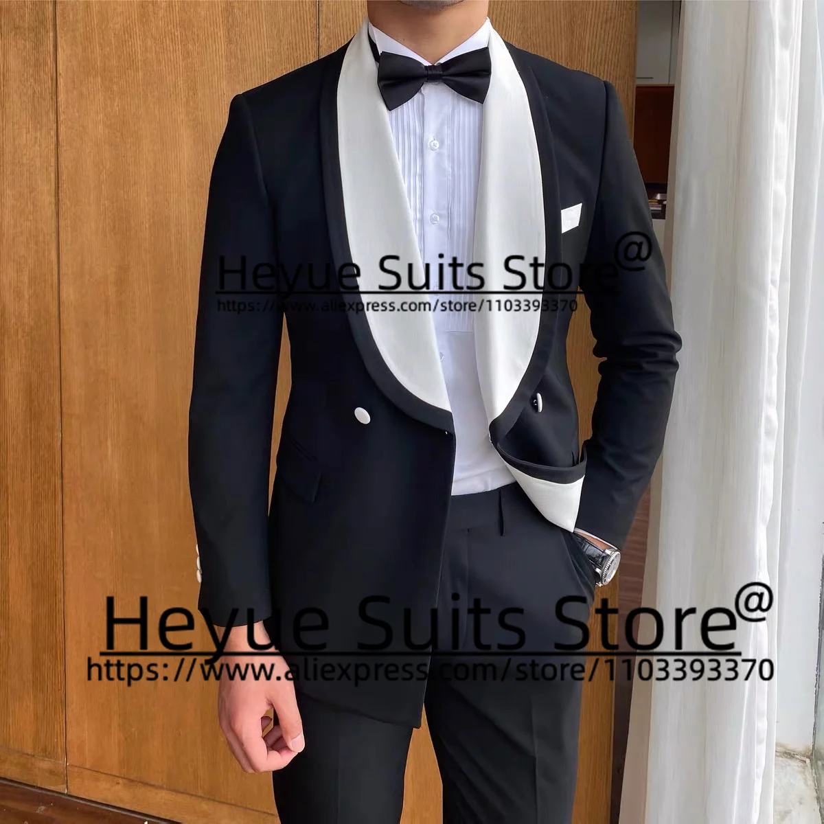 Black Formal Wedding Men Suits Slim Fit Shawl Lapel Groom Tuxedos 2 PCS Sets Business Male Blazer trajes completos para hombre