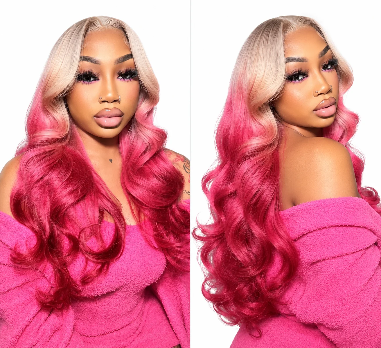 Ombre Grey Pink red Hair Wig 13X6 HD Lace Frontal Wig Body Wave 613 Colored Brazilian 13X4 Transparent Lace Front Human Hair Wig