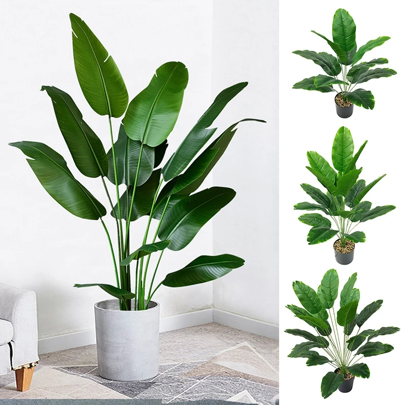 Large Artificial Palm Tree Banana Plant Leaves Plastic Green Plant Home Decor Artificial Fake Trees Simulated Large Potted Plant