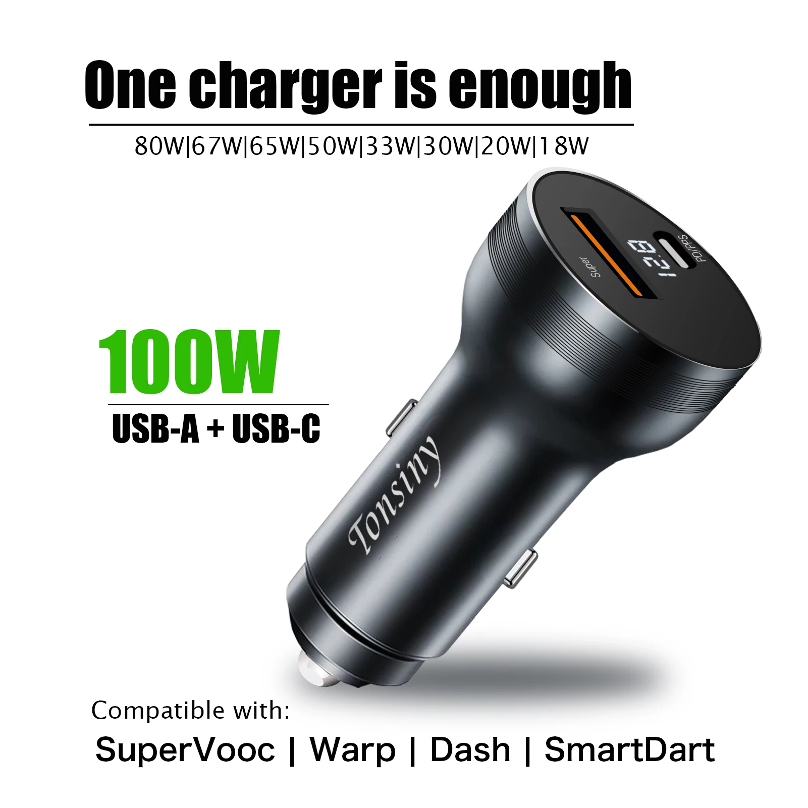 Supervooc Car Charger for OPPO Find X5/Reno8,80W/65W Warp car adapter  for OnePlus11,2 Port Cigarette Lighter Adapter for Realme