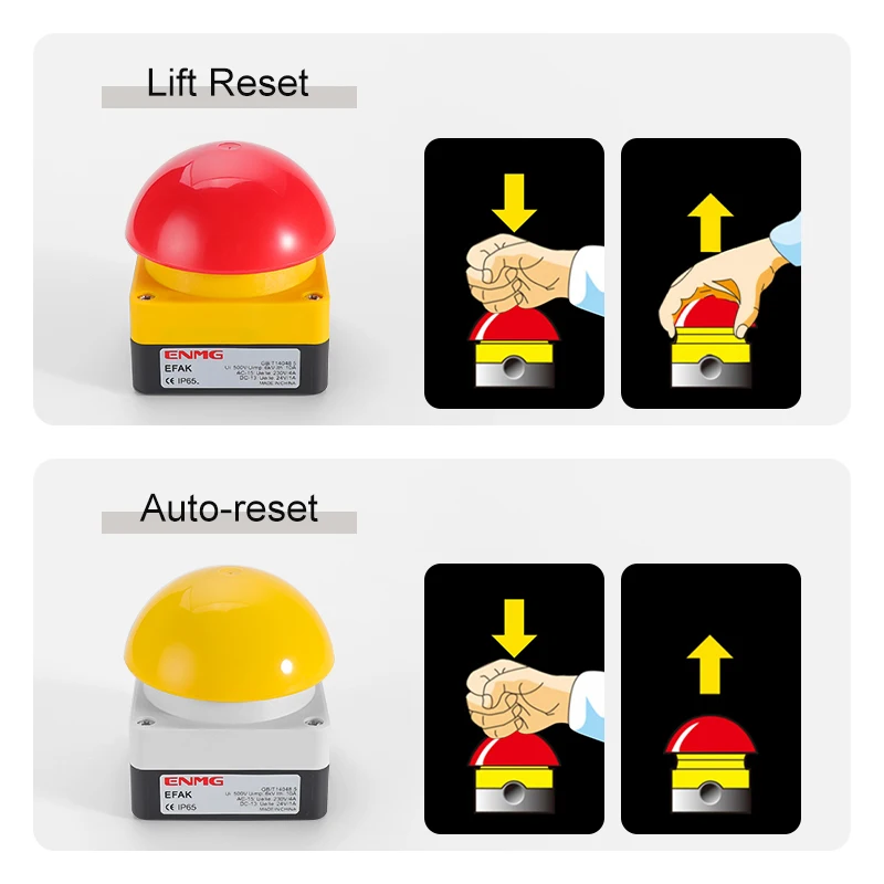 IP65 Waterproof ENMG Emergency Stop Button Switch Mushroom Head Self-Locking/Resetting 1NO Foot/Hand Control for Industrial Safe