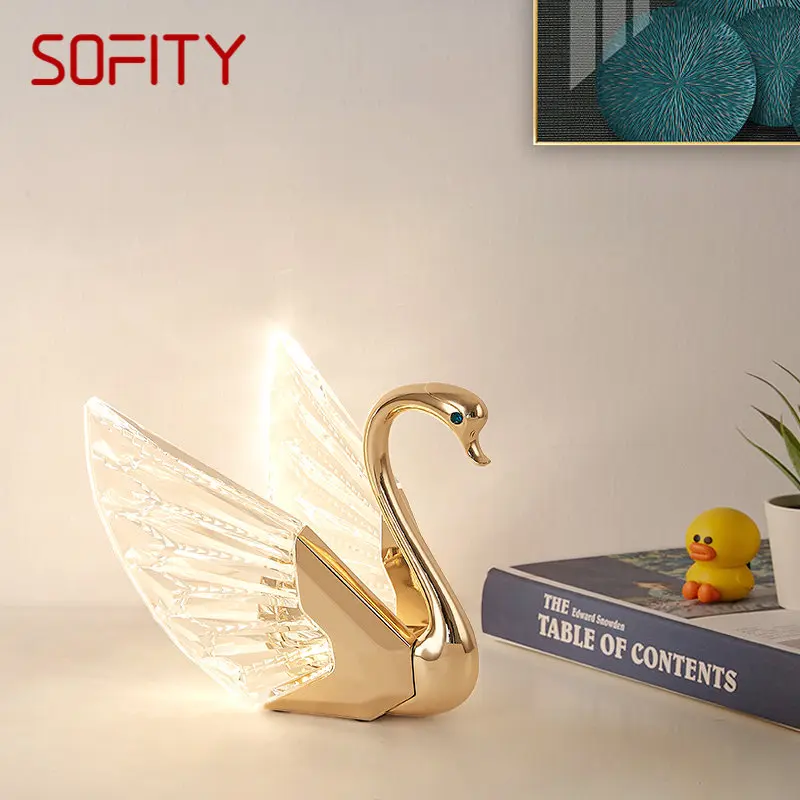 SOFITY Contemporary Swan Table Lamp LED Creative Golden Desk Light Decor For Home Bedroom