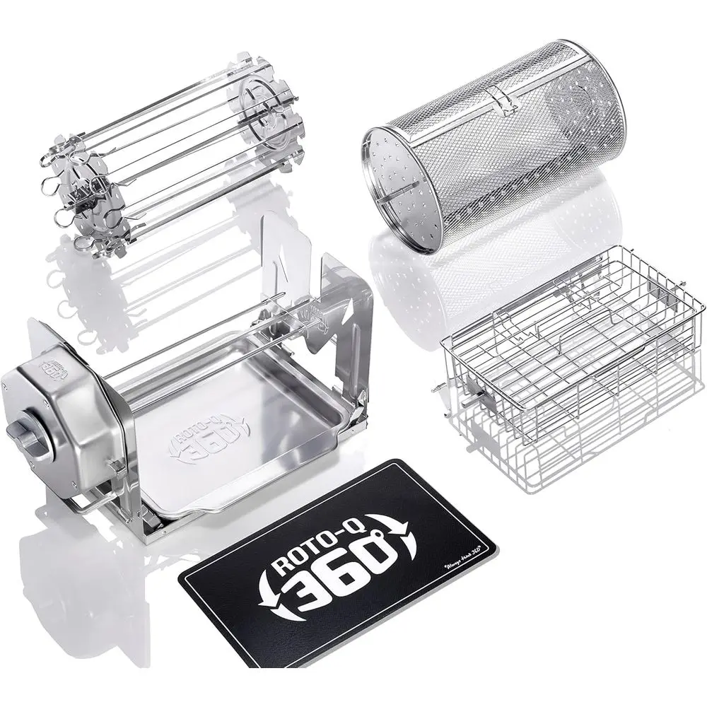 

Manual Spit Roaster Kit: Wind-Up BBQ with Tumble Basket, Cage, Skewers & Mat for Grilling, Oven, Smoker, Camping, and Tailgating