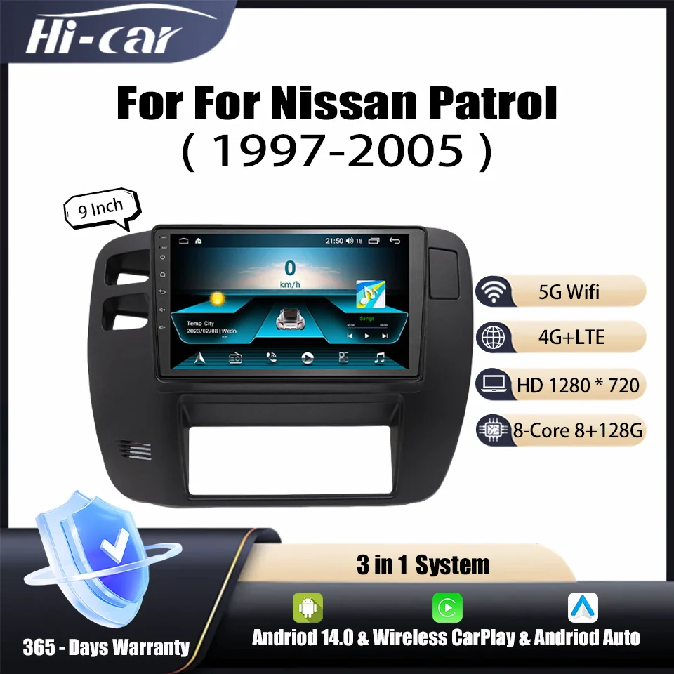 

9 inch 3in1 Car Radio Android 14 Wireless CarPlay & Android auto For Nissan Patrol 1997-2005 Multimedia Video Player stereo BT