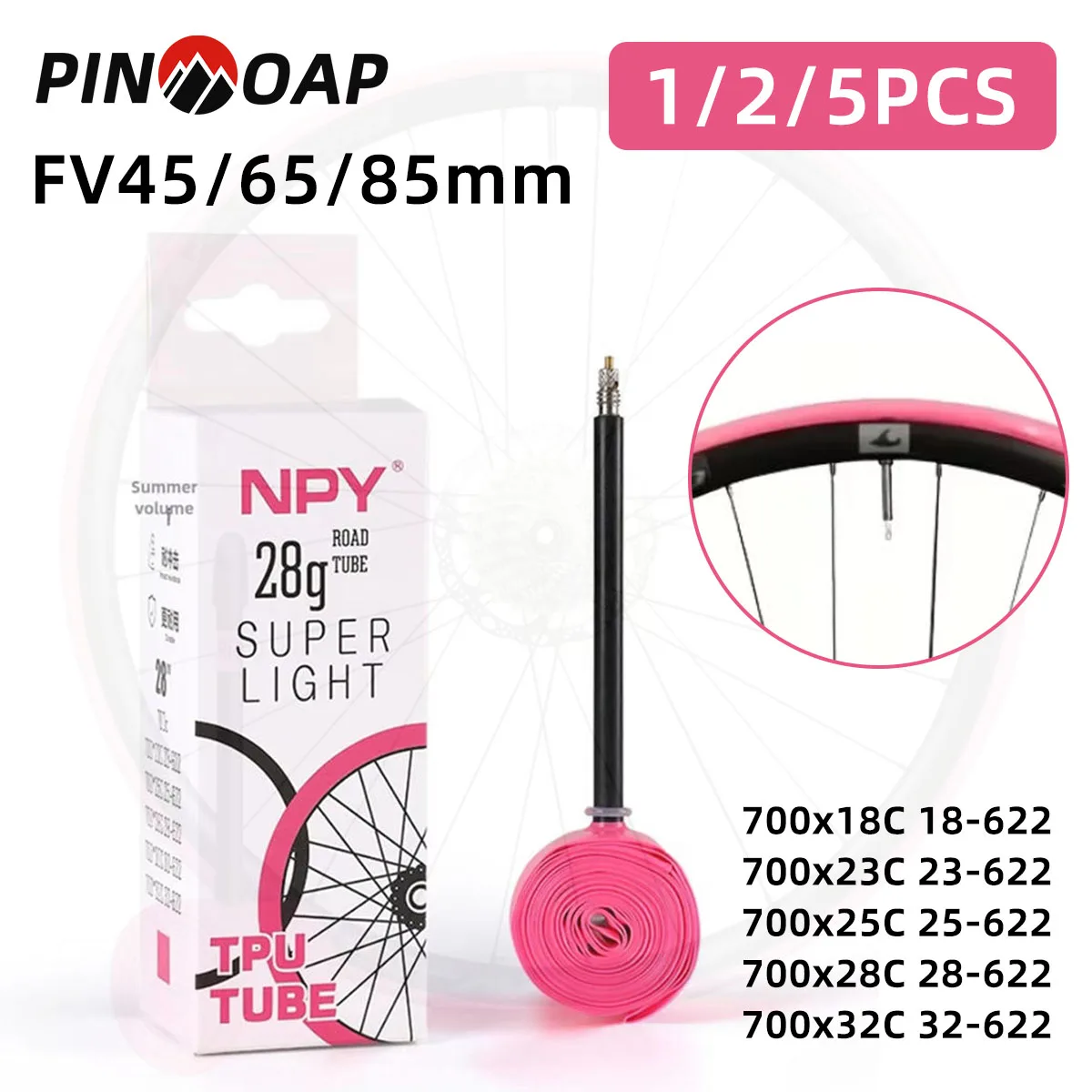 PINMOAP 1/2/5PCS Ultra Light Road Inner Tube 700x18c-32c/622 TPU Inner Tube Mountain Tire Essential For Lightweight Riding