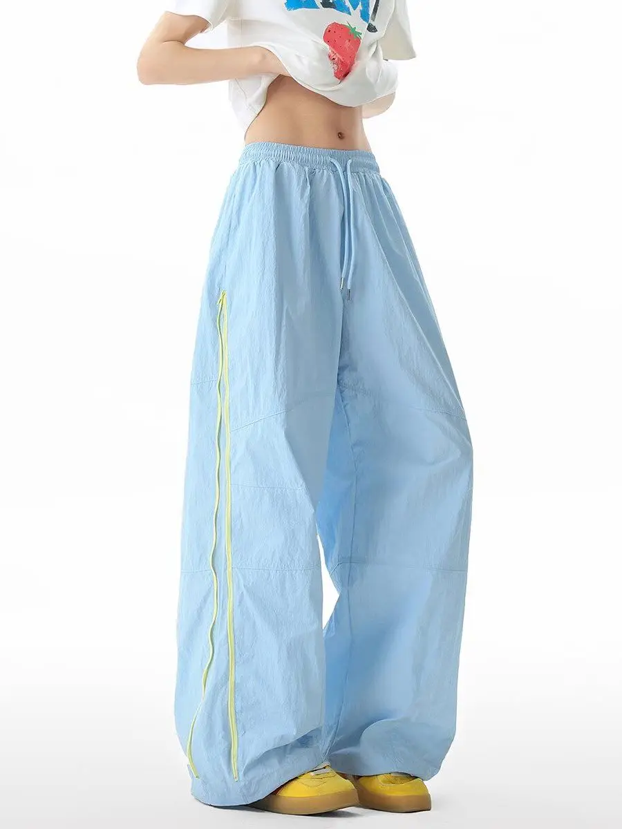 

Quick Dry Wide Leg Casual Pants Unisex Summer Durable Zipper Outdoor Sports Airy Pants Women's Style Polyester Fiber