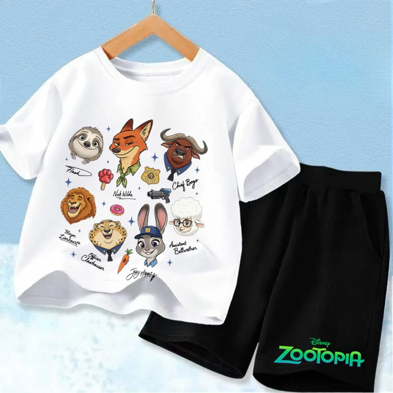 conjunto-de-camisetas-infantis-disney-zootopia-nick-e-judy-com-gola-redonda-moda-casual-confortavel-solto-manga-curta-roupas-infantis
