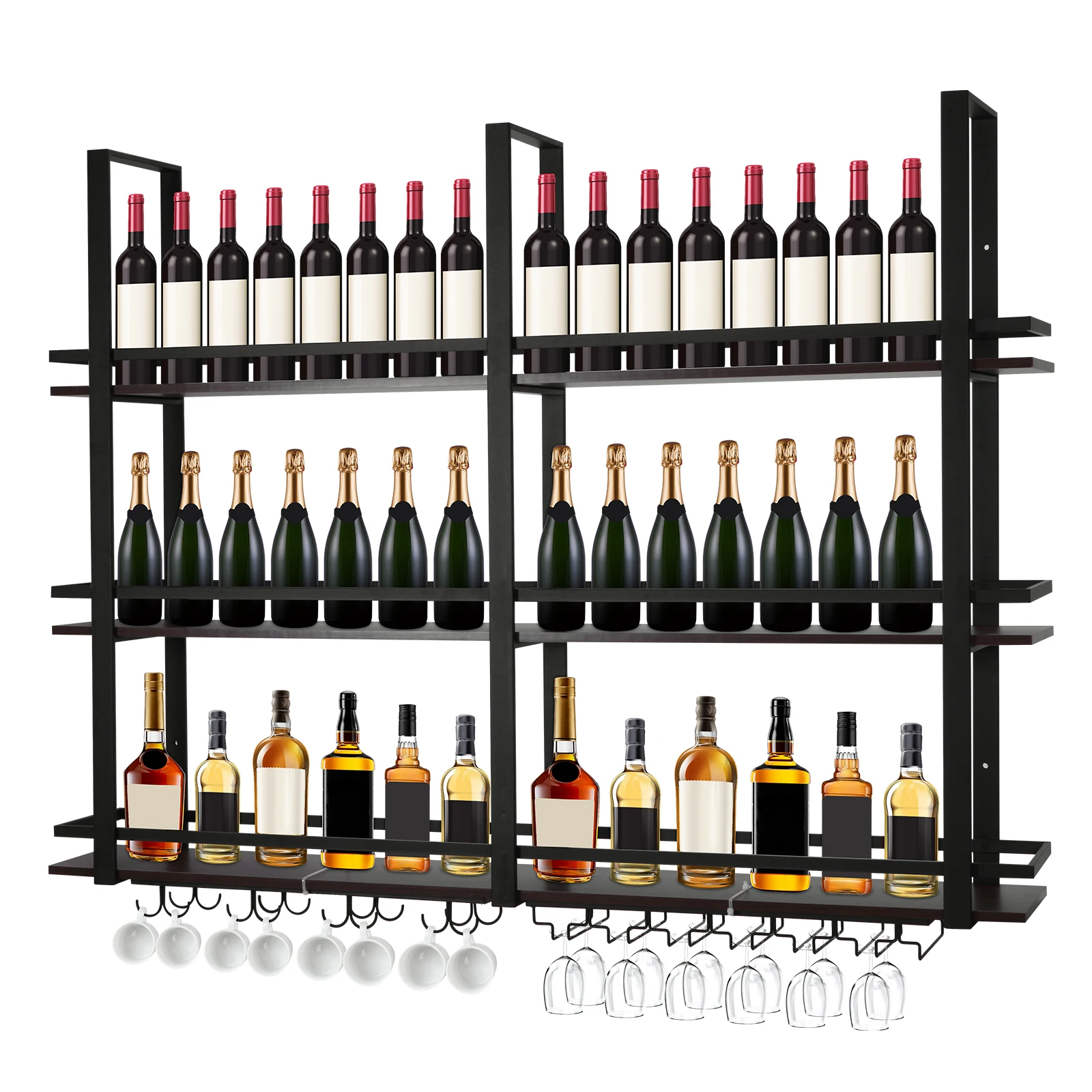 

Трехуровневая настенная металлическая подставка для вина с держателем для бокалов для кухни, столовой, домашнего декора