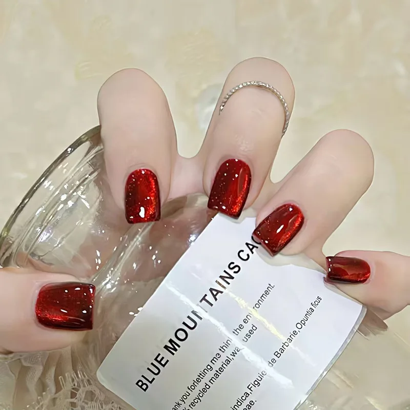 24 unids/30 unids/set uñas postizas para mujeres ojos de gato puntas de uñas francesas color púrpura rojo verde marrón faux ongles prensa en uñas postizas