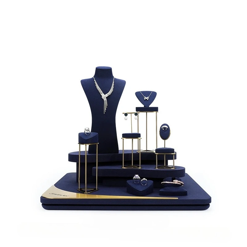 

Новая темно-синяя витрина для ювелирных изделий из микрофибры, реквизит, браслет, кольцо, браслет, серьги, подставка для ювелирных изделий