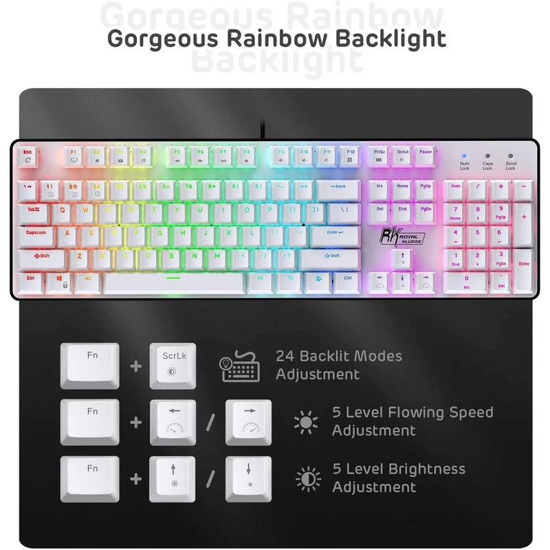 RK ROYAL KLUDGE RK920 Full Size Mechanical Keyboard, Rainbow Backlit Gaming Keyboard, 104 Keys Wired Mechanical Keyboard