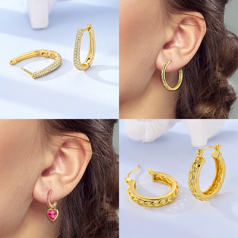 

2025 новые золотые блестящие U-образные серьги, золотые серьги с сердечками и бабочкой Солнца, Луны, оригинальное серебро 925 пробы, подарок на день Святого Валентина, женские ювелирные изделия