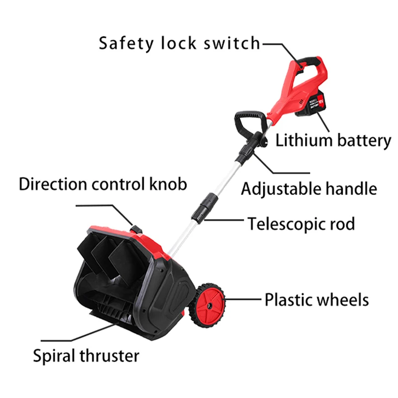 مجرفة ثلج كهربائية لاسلكية مقاس 12 بوصة من الدرجة الصناعية، منفاخ ثلج أوتوماتيكي مريح للحمل وسهل الاستخدام