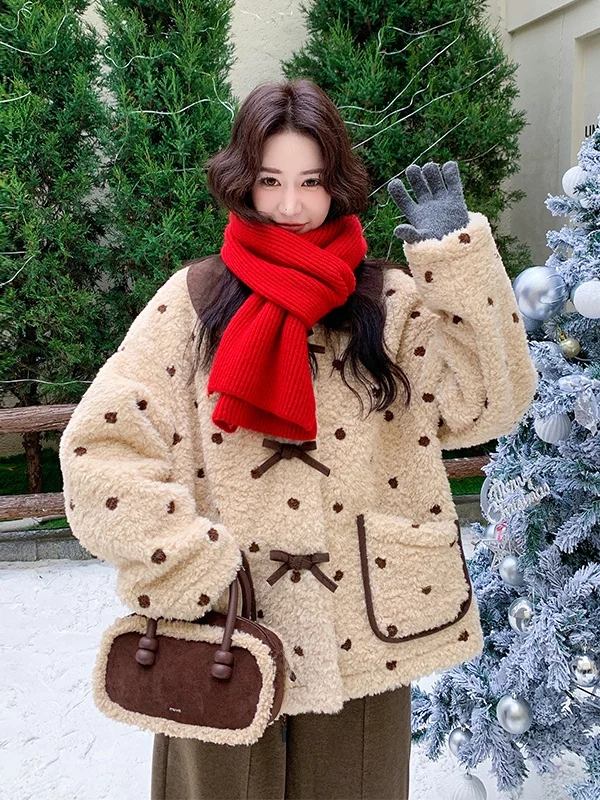 

Корейский утепленный пальто-жакет из овечьей шерсти в клетку для женщин, осенне-зимняя новинка, с узлом, теплый, повседневный, свободного кроя, длинный