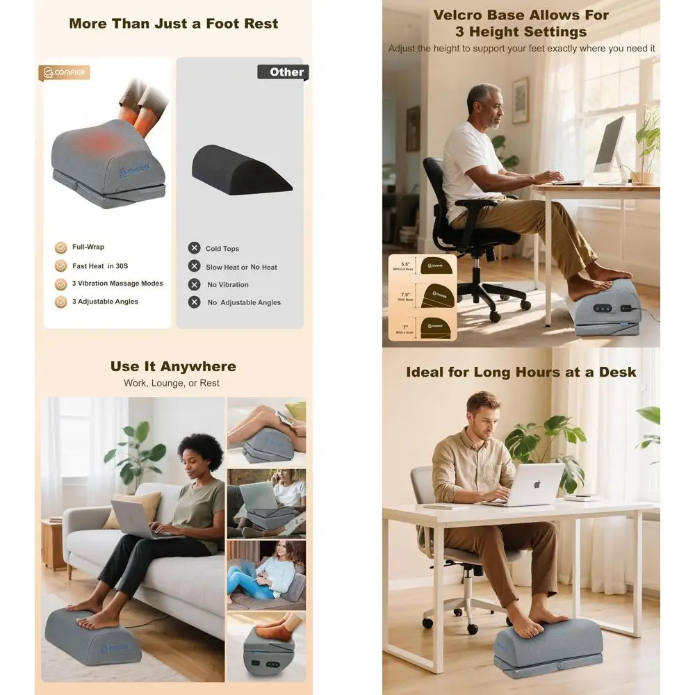 

Foot Rest Under Desk at Work with Heat,Vibration,Foot Heater Foot Warmer,3 Height Under Desk Foot Rest for Office Chair,Gaming C