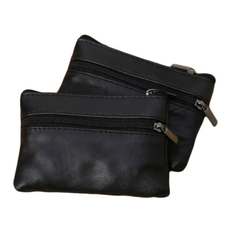 Mężczyźni Kobiety Karta Moneta Klucz Miękki uchwyt Zip Skórzany portfel Torebka Torebka Prezent Nowa moda Czarne mini etui na monety — zdjęcie 4