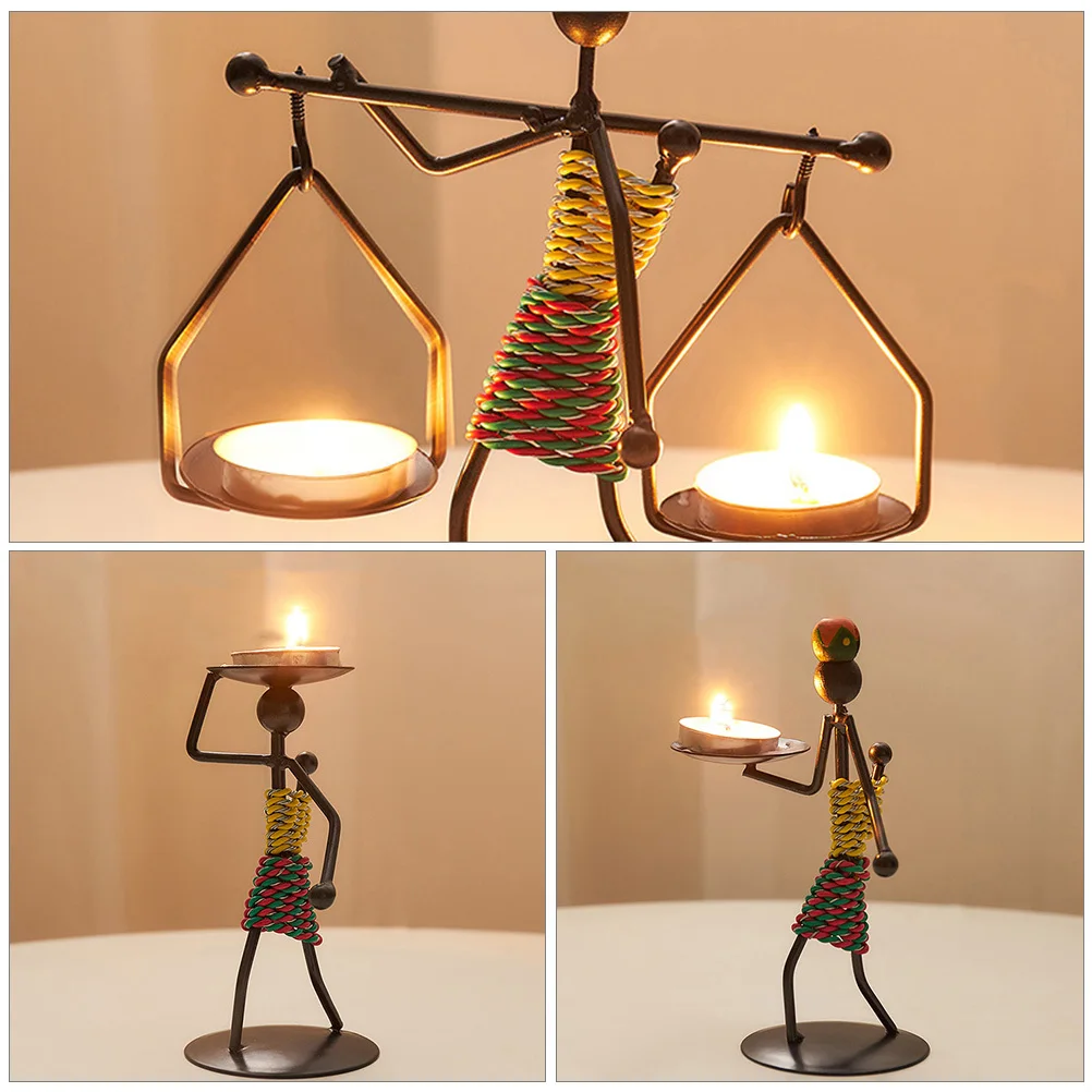 

3pcs Retro Candlestick Decors Iron Candleholders Home Bar Adornments Tabletop Decorative Props Creative Art Stands Desktop