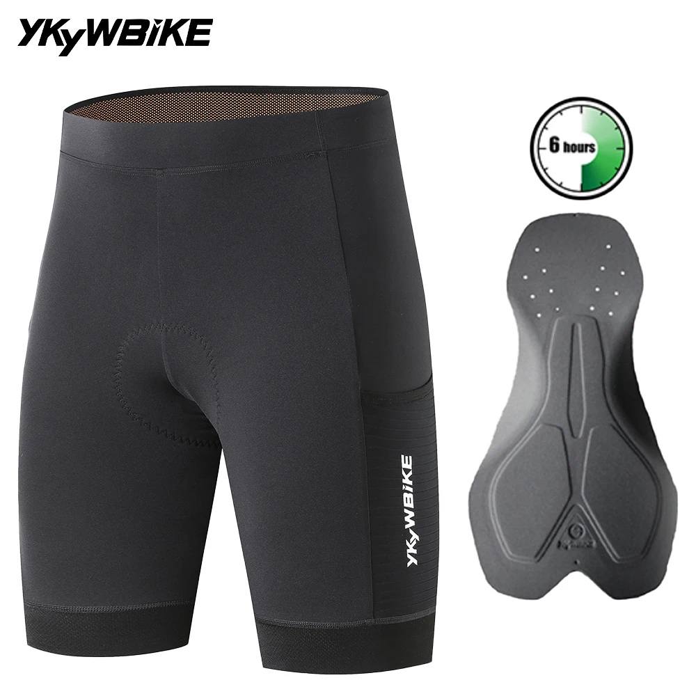 

YKYW Summer Mens Cycling Shorts Long Distance pad Moisture-wicking Biking Non-Slip MTB Shorts Road Bike Black Shorts 2 Pockets