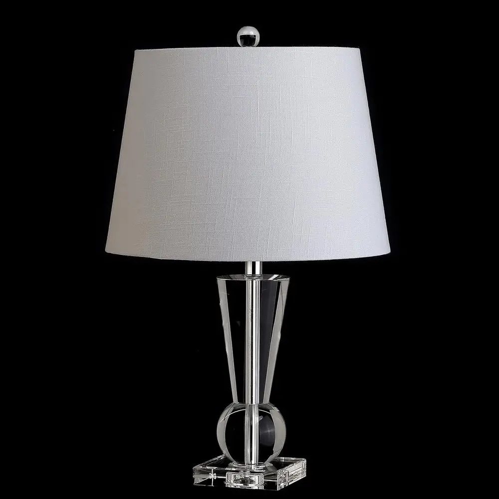 22 Clear Crystal LED Table Lamp with Chrome Accents and White Linen Shade, Suitable for Bedroom or Living Room, LED Bulb Include
