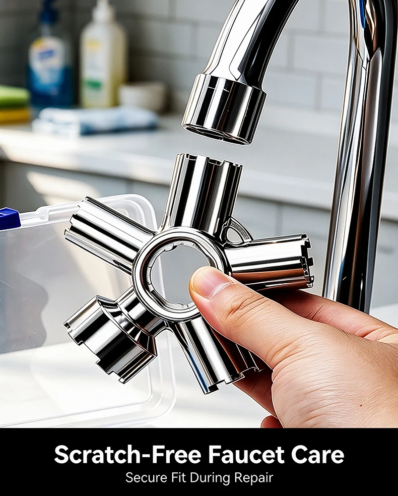 10-in-1-Wasserhahn-Aerator-Schlüssel-Entfernungs- und Austauschset für M16.5-M28 Gewinde-Waschbeckenarmaturenventilkern, Sanitärreparatur – Detail 1