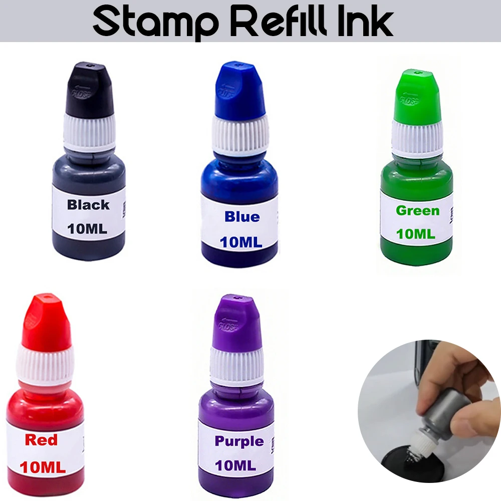 

1pc 10ml Refill Ink Color Black/blue/red/green/purple for Self Inking Stamp for Name Stamp Printing On Clothing Waterproof