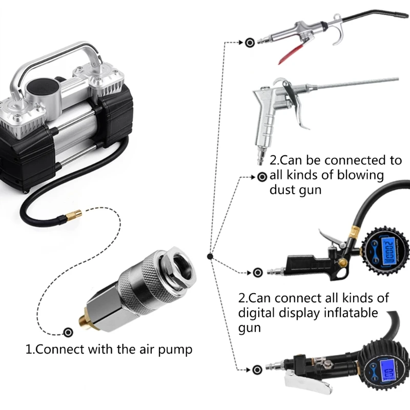 Car Air Pump Adapter Fast Conversion  Nozzle for Inflator Gauge Compressor