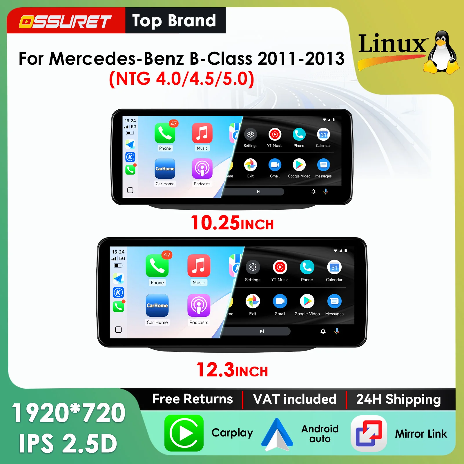 1920*720 Carplay Linux 5.4 Autoradio für Mercedes-Benz B-Klasse W246 W242 2011 - 2019 NTG 4.0 4.5 5.0 Multimedia-Videoplayer T113-i Dual-Core USB BT Mirror Link 10,25/12,3" Haupteinheit Bildschirm
