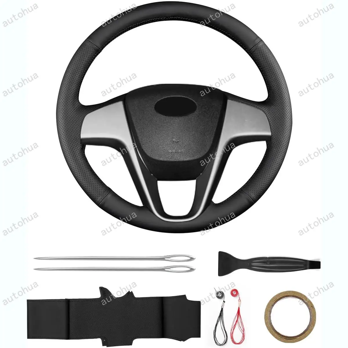 

Hand Sewn Steering Wheel Cover for Hyundai 2013 i20/2012 Accent/2011 Verna/2009 i20/2009 i20 3-Door Breathable Leather