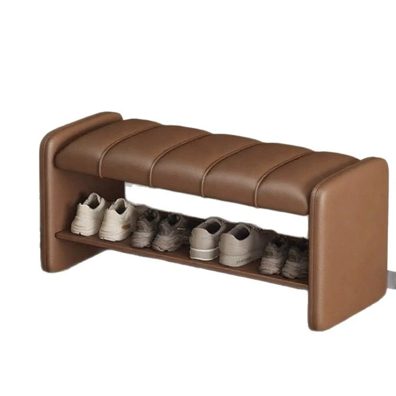 Entrance Foyer Seat Changing Integrated Stool,Light Luxury Shoe Changing Stool,  Leather Long Stool, Minimalist High-end Stool