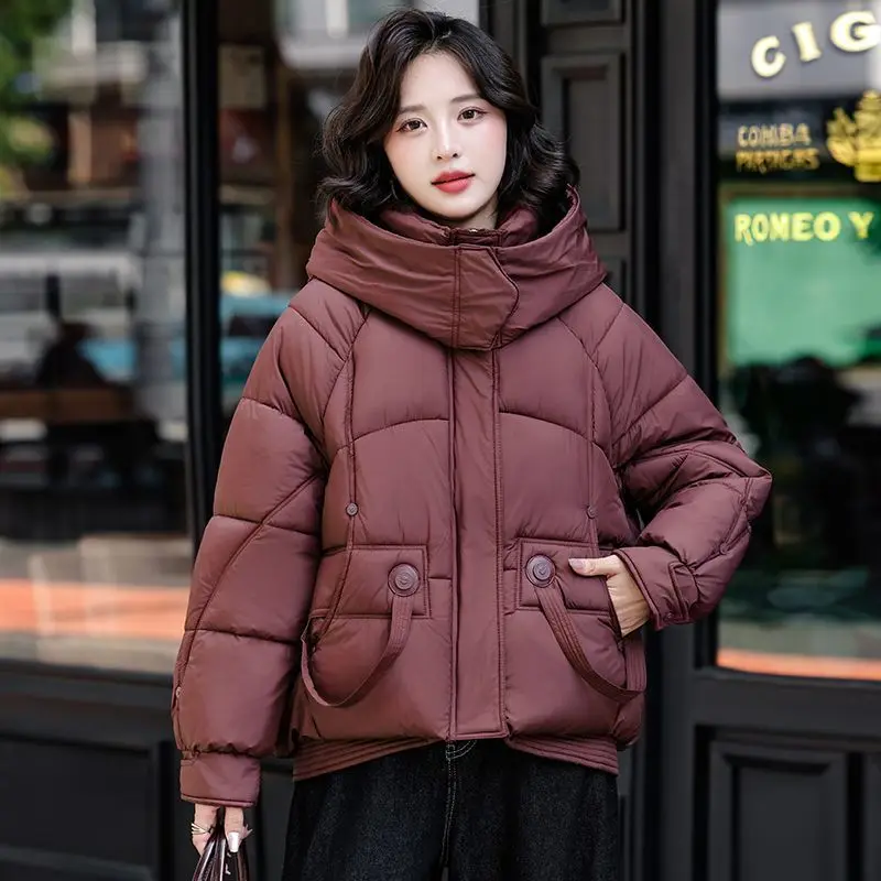 

2025 Winter Women's Down Cotton Jacket Commuting Fashion Hoodie Oversized Short Cotton Jacket