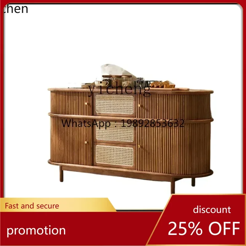 

HT Solid Wood Storage Cabinet Rattan Sideboard Cabinet Vintage Shutter Small Apartment Storage Hallway Chest of Drawers