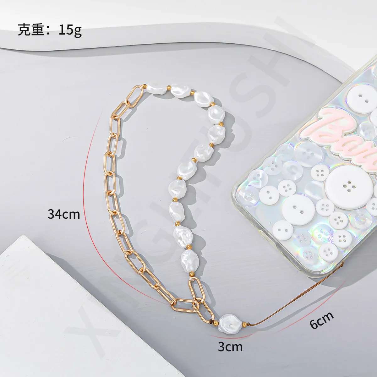 Personalized Bizarre Crushed Stone Chain Charm Phone Fashion Beaded Pearl Strap Telephone Women Jewelry Keychain Lanyard New