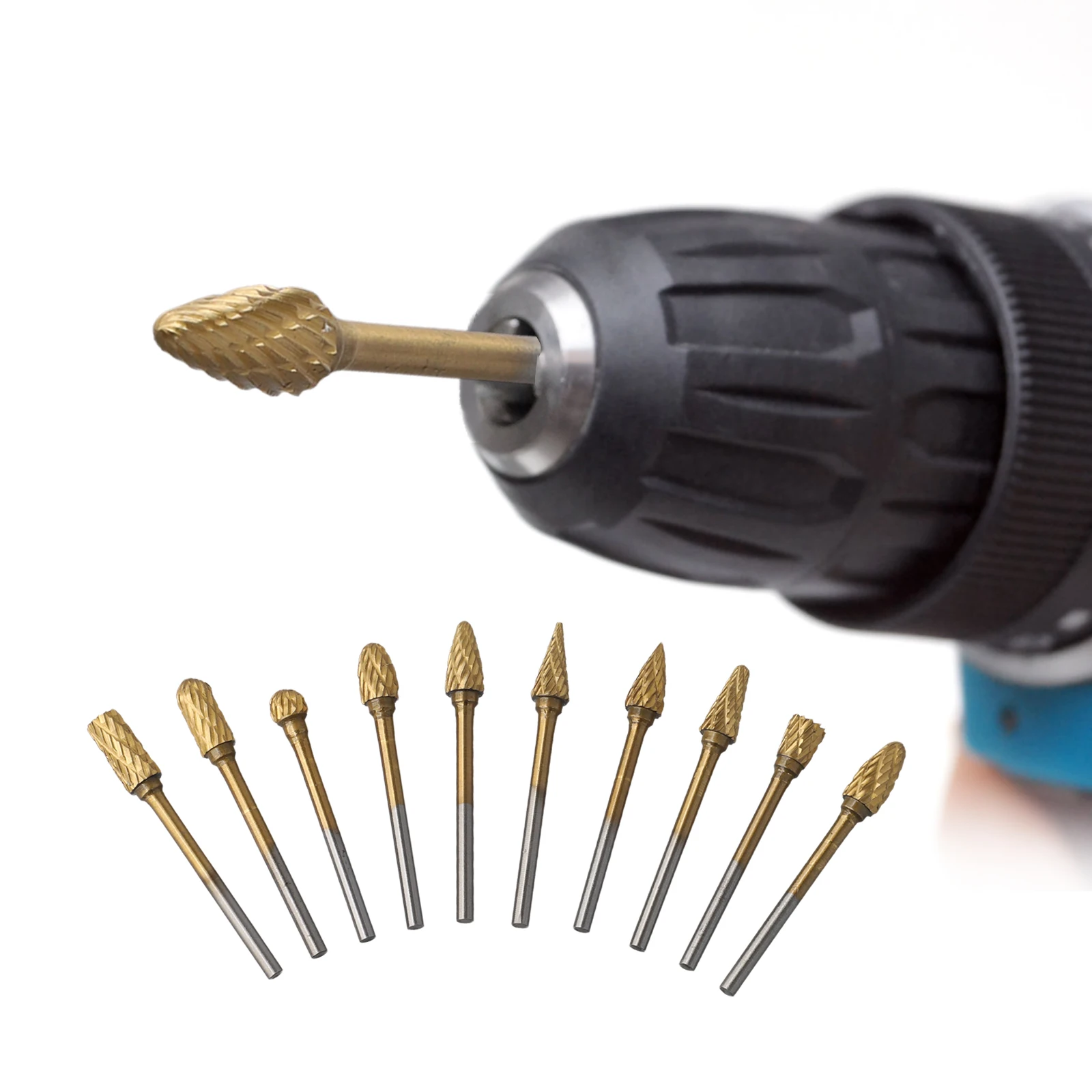 

10 шт., 3 мм, фреза с хвостовиком, вращающиеся инструменты, фреза, шлифовальный электрический шлифовальный инструмент для обработки металла, золото/серебро