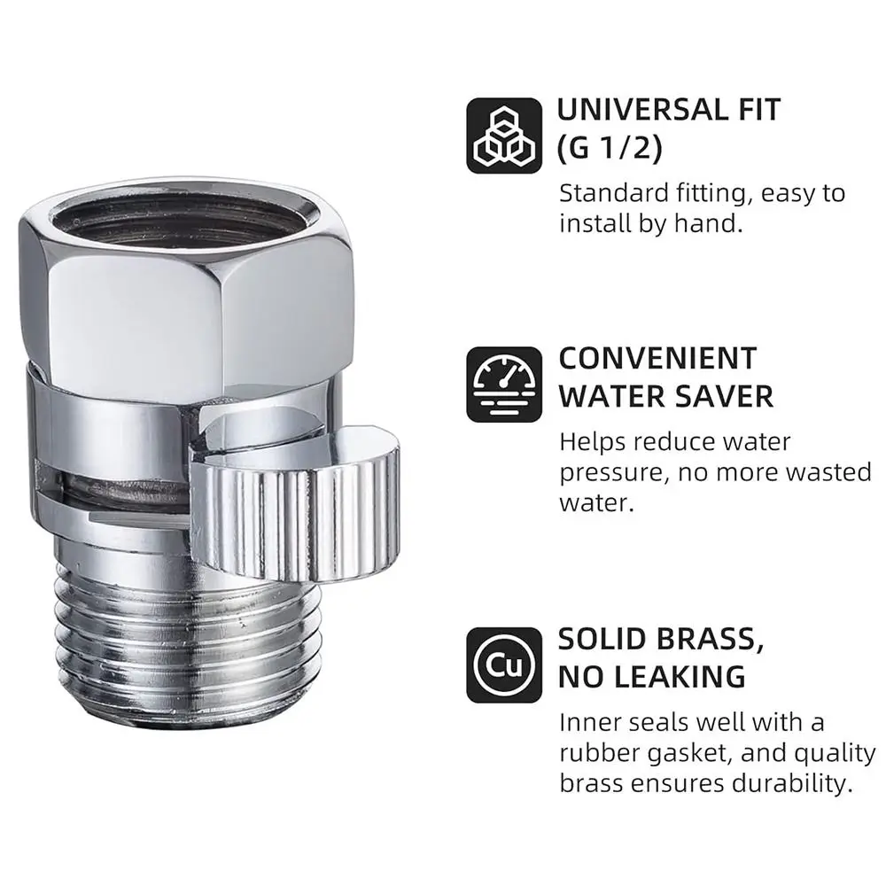 Brass Shower Flow Control Valve G1/2 Quick-opening Shower Head Shut Off Valve Female Male Water Shut-Off Handheld Shower Head