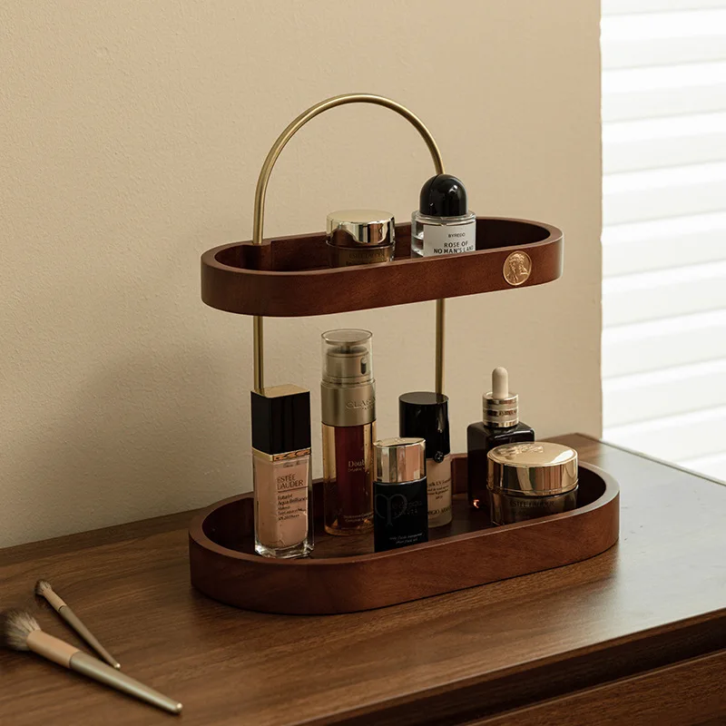 

Wooden multi-layer cosmetic storage box, desktop dresser, shelf, perfume, lipstick, premium skin care product storage rack.