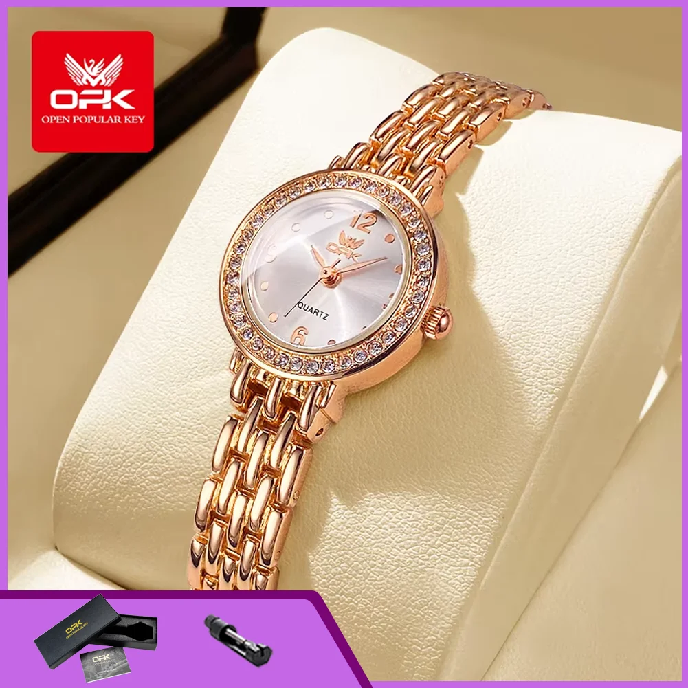 

OPK 6009 женские часы, модные элегантные часы со стальным ремешком и бриллиантовым безелем, водонепроницаемые женские часы, оригинальные кварцевые наручные часы для женщин