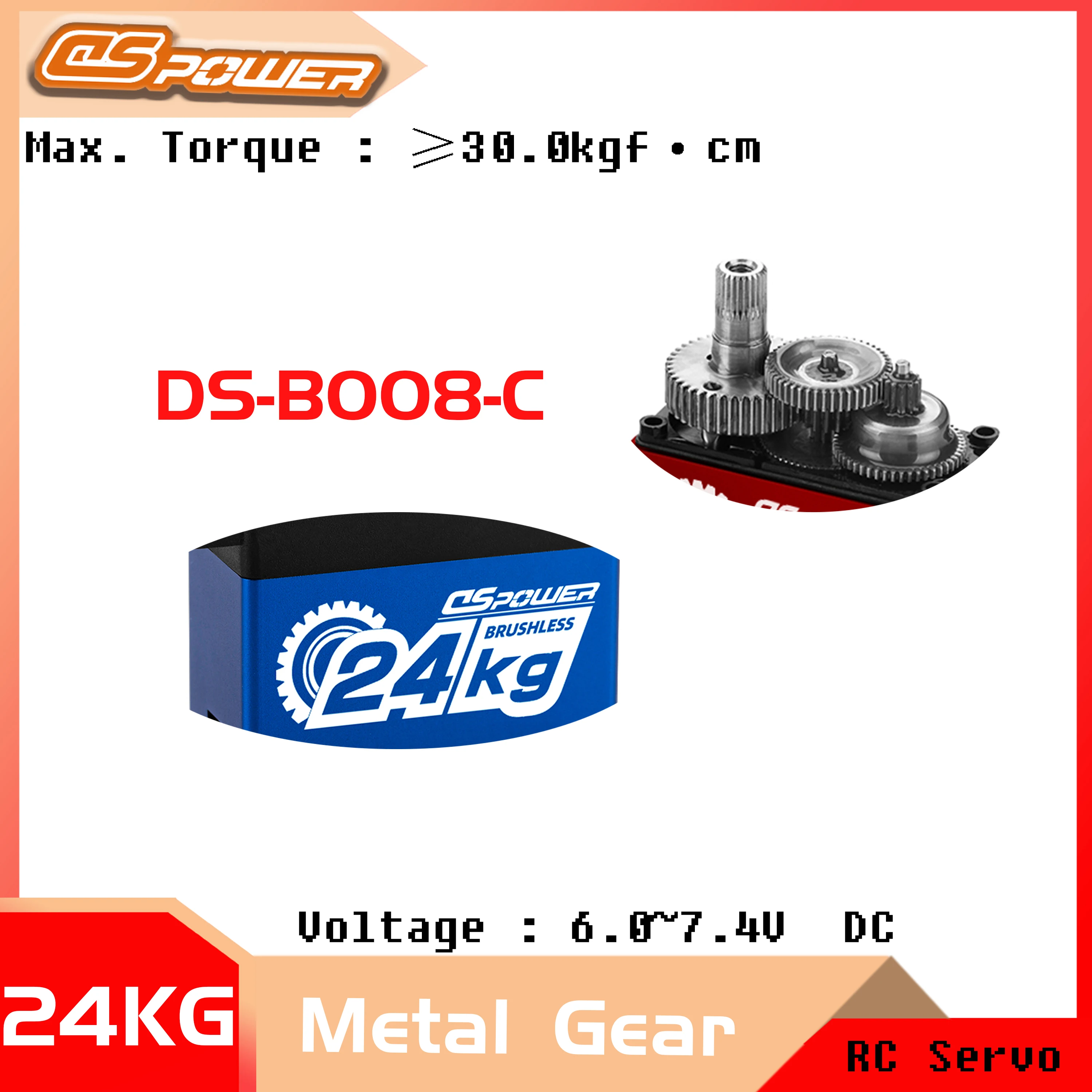 DSpower 24KG Digital Servo Half Aluminum Frame Brushless Motor Metal Gear Waterproof 6.0-7.4V for 1/8 1/10 RC Car Crawler Part