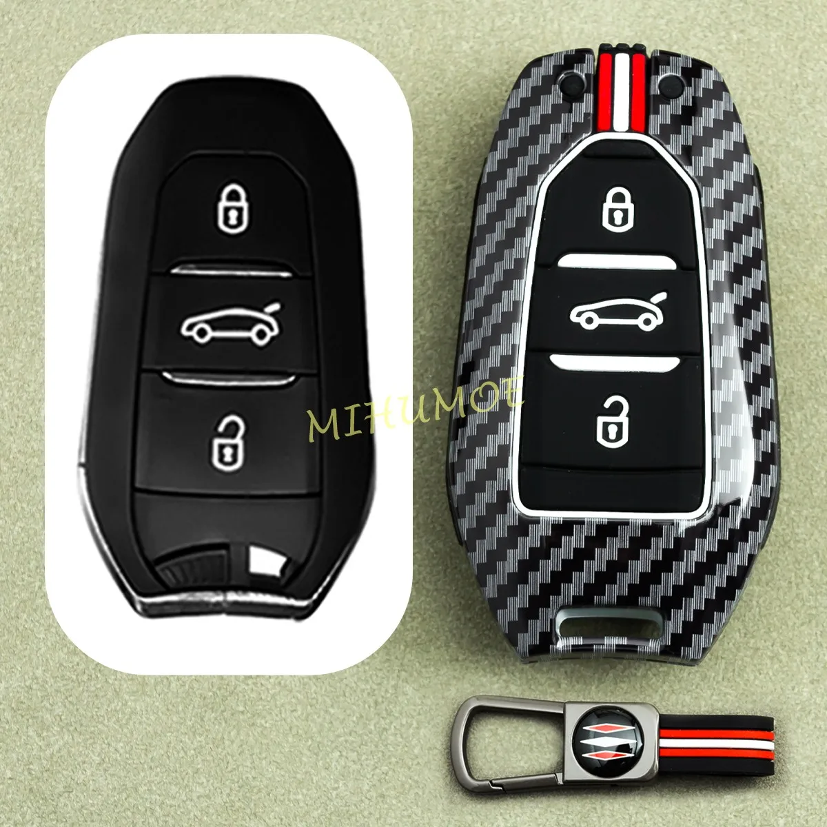

Carbon Fiber Metal Car Remote Key Case Cover Shell Keychain For Peugeot 2008 3008 5008 208 308 508 Citroen C3 C5 C4 DS3 DS7 DS9